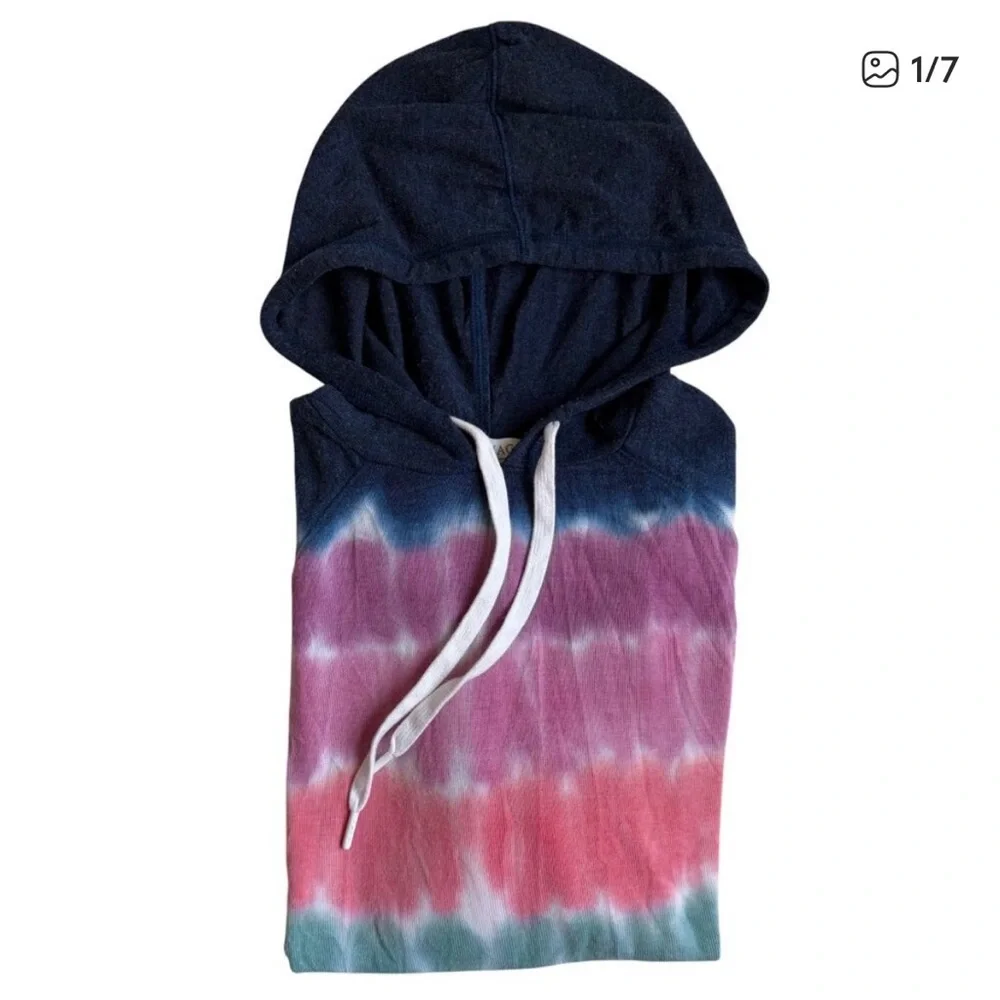 PJ Salvage Lounge Tie Dye Hooded Pullover Pajama Top Navy Blue Pink Soft Boho